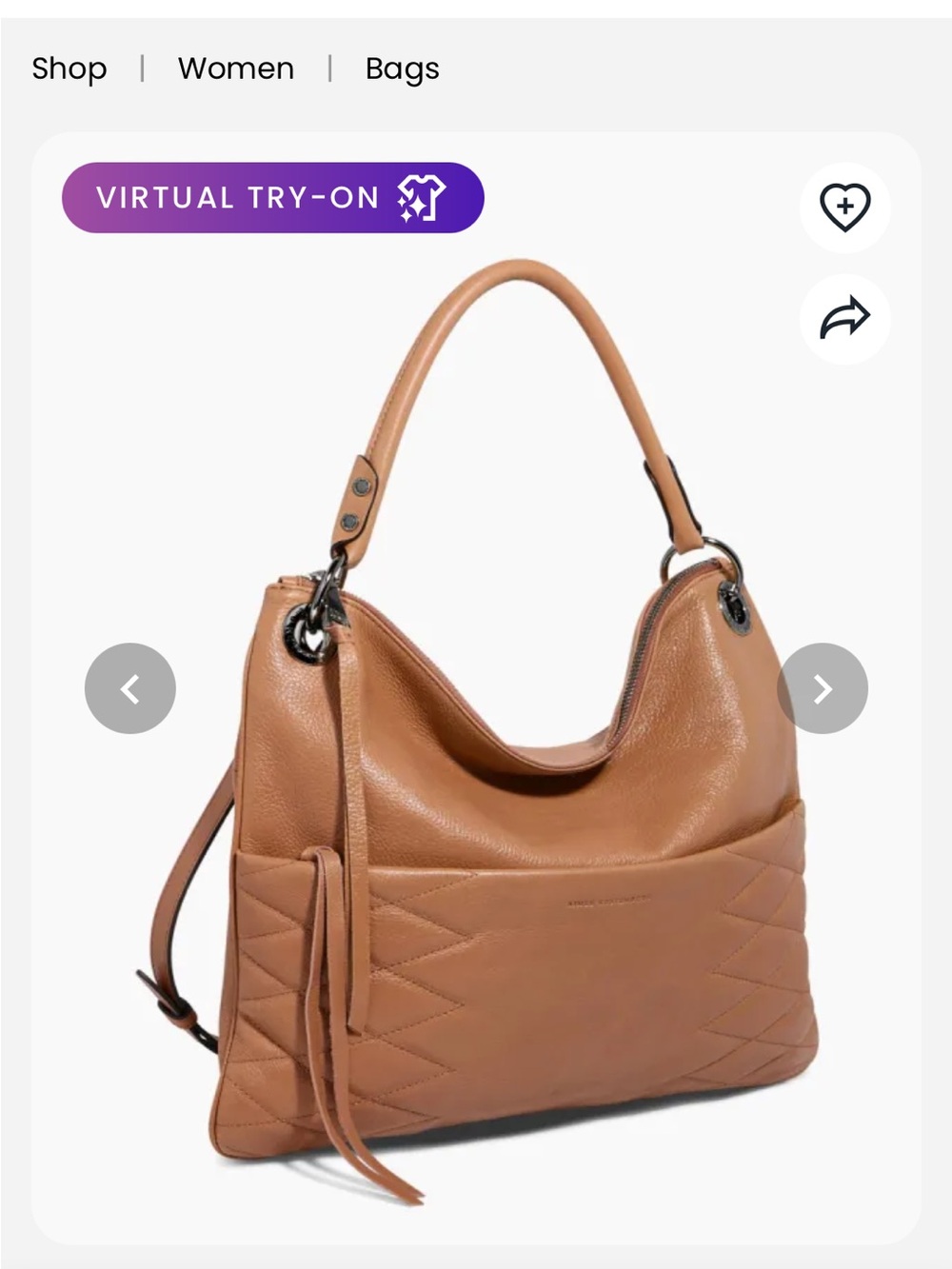 Aimee Kestenberg Cognac Leather Quilted Hobo Shoulder Bag includes dust bag